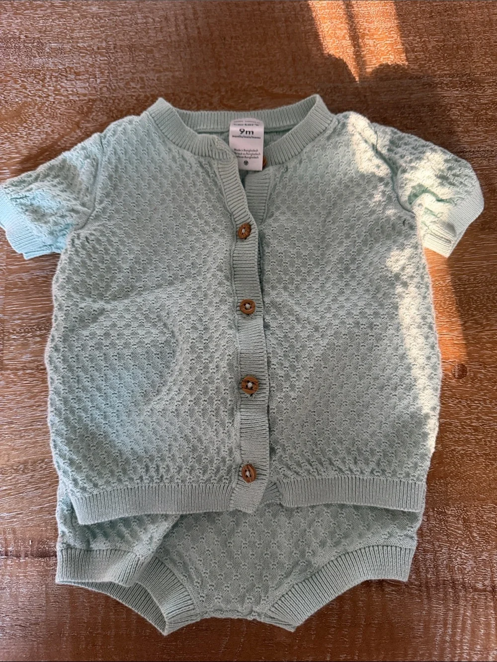 Carter's Light Mint Knit Button-Front Top & Bloomer Set